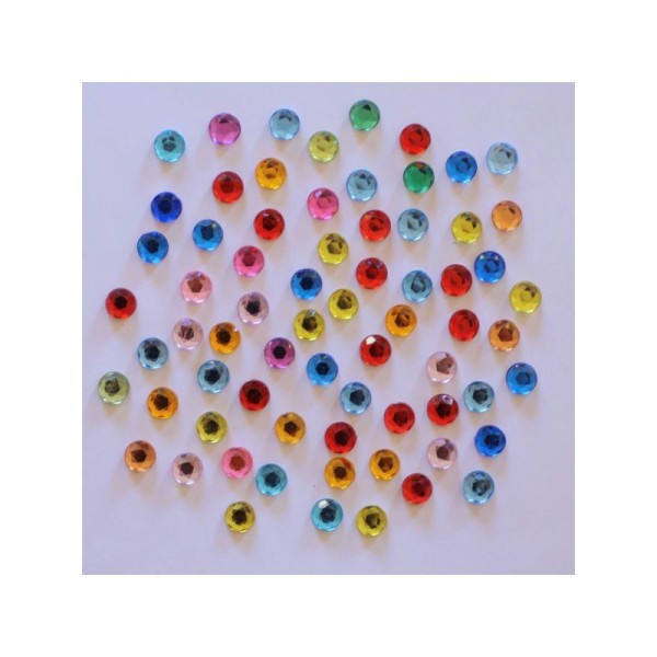 100 x Strass Acrylique Rond Dos plat à Coller Multicolore - 6 - 7mm - Photo n°1