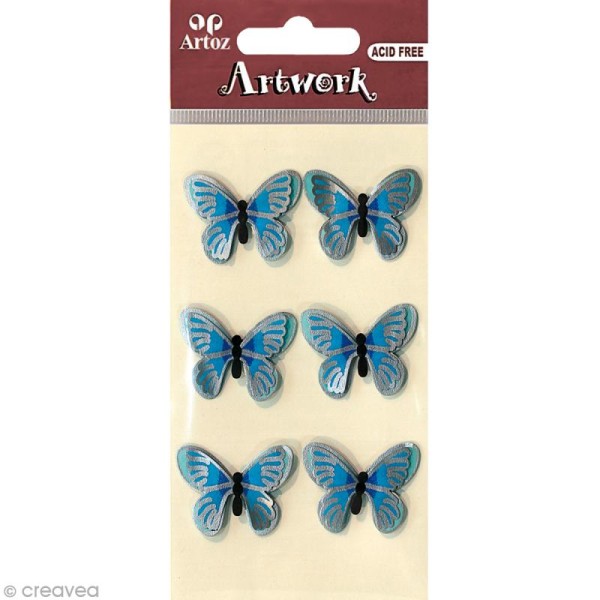 Sticker 3D - Papillon bleu x 6 - Photo n°1