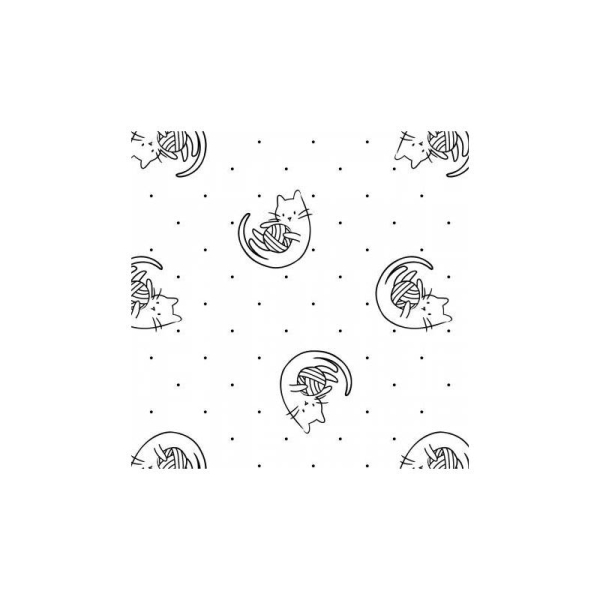 Tissu patchwork Chat et pelote de laine en noir et blanc - Meow Dimensions:par 10 cm - Photo n°1