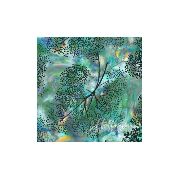 Tissu batik pissenlits fond turquoise Dimensions:par 10 cm - Photo n°1