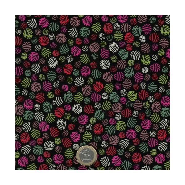 Tissu patchwork pelotes de laine fond noir - Wool Ewe Dimensions:par 10 cm - Photo n°1