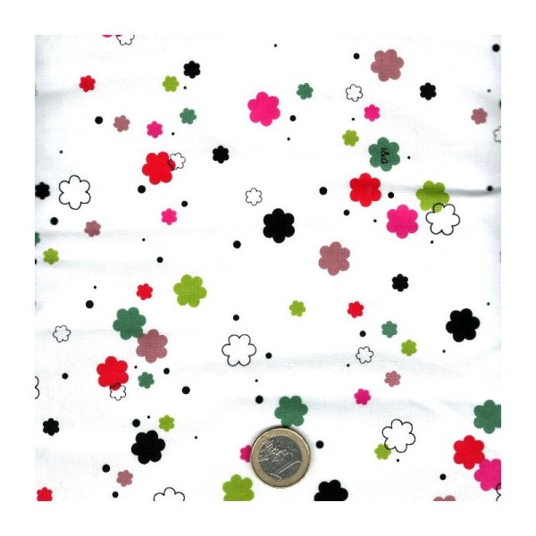 Tissu patchwork pâquerettes multico fond blanc - Wool Ewe Dimensions:par 10 cm - Photo n°1