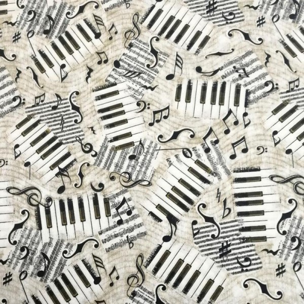 Tissu patchwork piano et notes de musique Dimensions:par 10 cm - Photo n°1