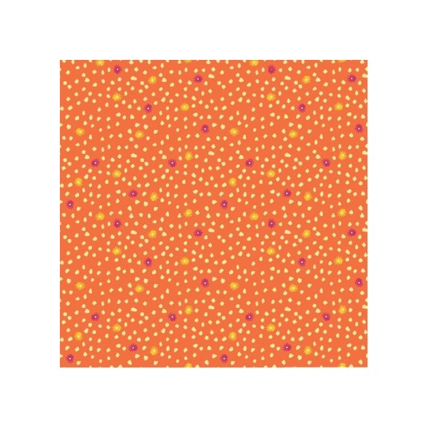 Tissu patchwork pois et fleurettes fond orange - Sundance de Beth Studley Dimensions:par 10 cm - Photo n°1