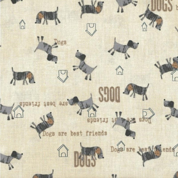 Tissu patchwork beige chiens et niche - My Best Friends Dimensions:par 10 cm - Photo n°1