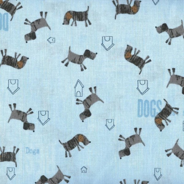 Tissu patchwork bleu ciel chiens et niche - My Best Friends Dimensions:par 10 cm - Photo n°1