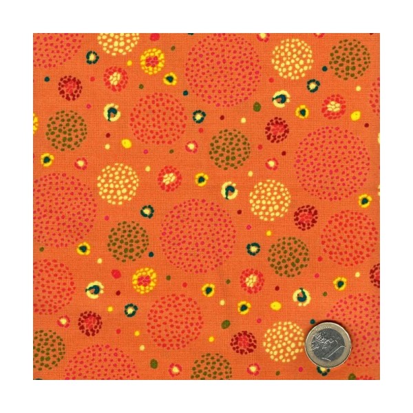Tissu patchwork sphères pointillisme fond orange - Ashtyn Dimensions:par 10 cm - Photo n°1