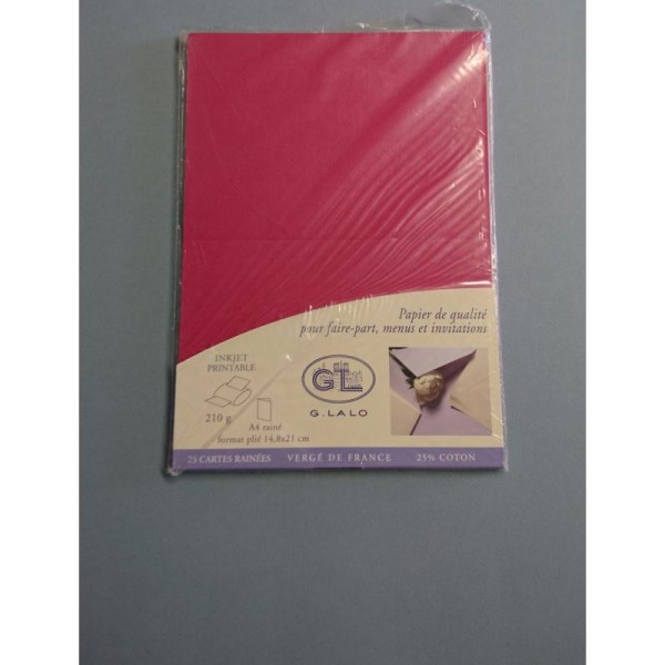 25 Cartes rainées couleur framboise 210g papier vergé - Photo n°1