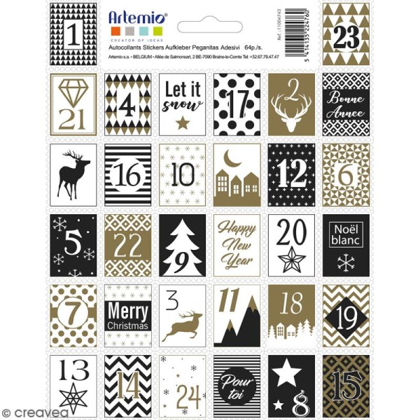 Stickers timbres décoratifs - Golden deer Calendrier de l'Avent - 3,3 x 2,7 cm - 64 pcs - Photo n°1
