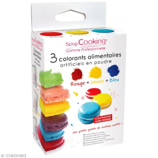 Colorant alimentaire artificiel en poudre x 3 Rouge Jaune Bleu - Photo n°1
