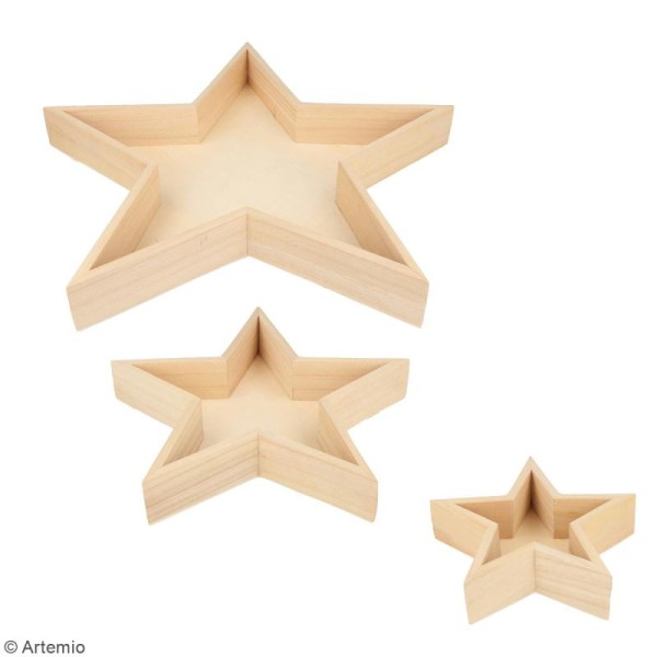Set Plateaux étoile en bois brut - 35 x 35  cm - 3 pcs - Photo n°2