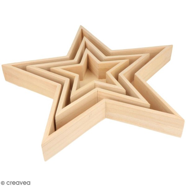 Set Plateaux étoile en bois brut - 35 x 35  cm - 3 pcs - Photo n°1