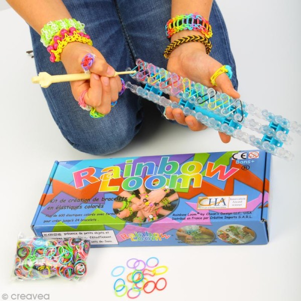 Recharge Rainbow loom 600 élastiques - Jaune jelly + 24 fermoirs