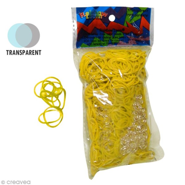 Recharge Rainbow loom 600 élastiques - Jaune jelly + 24 fermoirs - Photo n°1