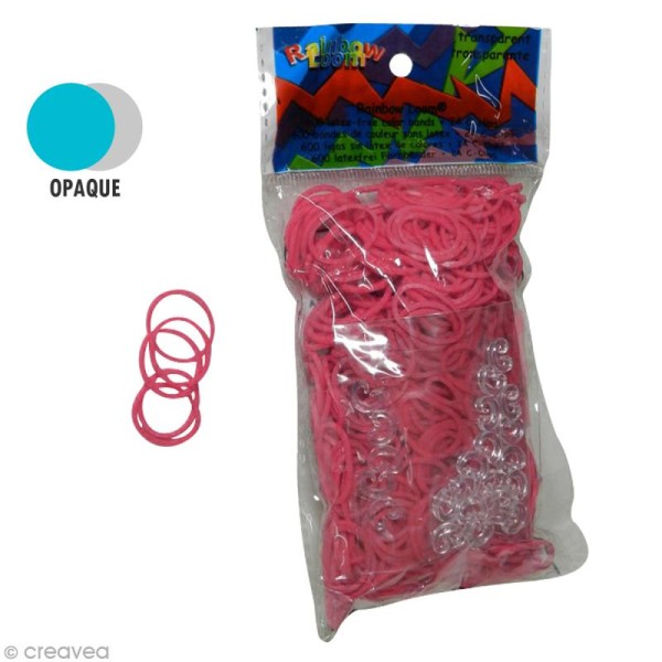 Recharge Rainbow loom 600 élastiques - Rose + 24 fermoirs - Photo n°1