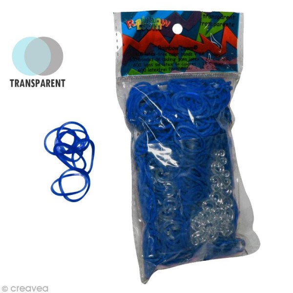 Recharge Rainbow loom 600 élastiques - Bleu océan jelly + 24 fermoirs - Photo n°1