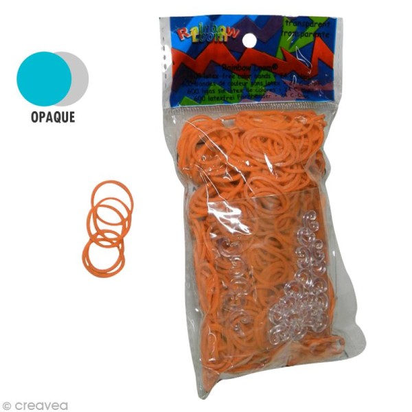Recharge Rainbow loom 600 élastiques - Orange fluo + 24 fermoirs - Photo n°1