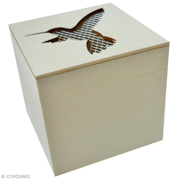 Boîte carrée en bois - Colibri grillage - 8 cm - Photo n°1