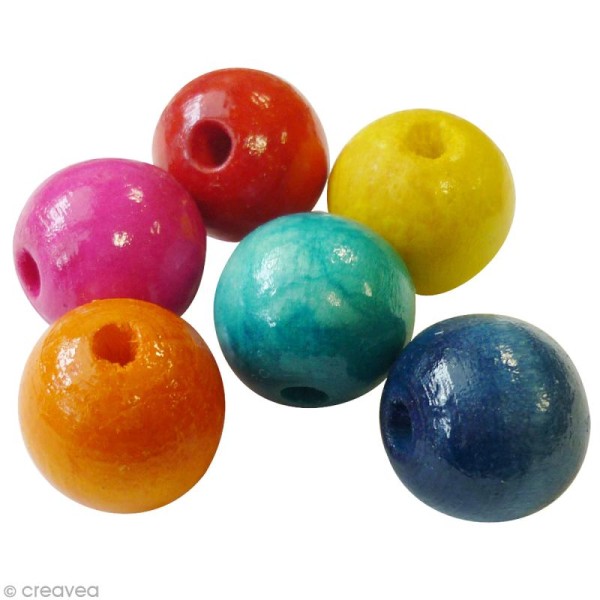 Perle en bois couleur - Assortiment 20 mm - 50 pièces - Photo n°1