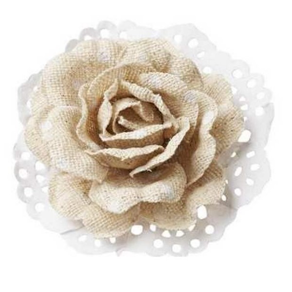 10 Minis roses à pois blanc en lin et papier d.6cm - Photo n°1