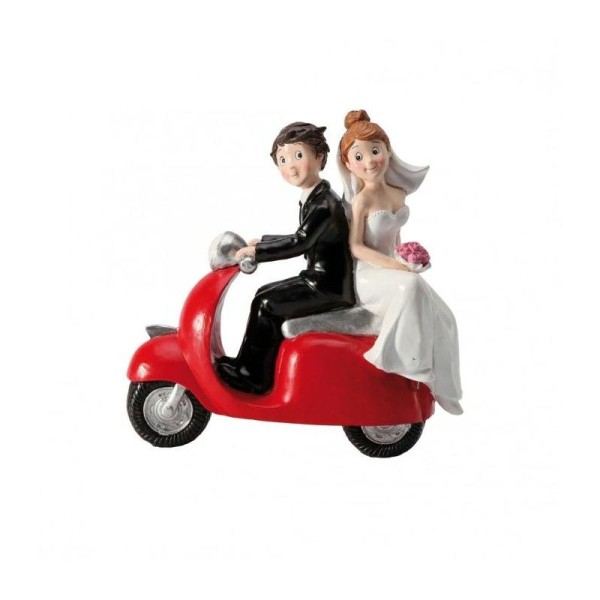 Figurine couple mariés sur scooter rouge - Photo n°1