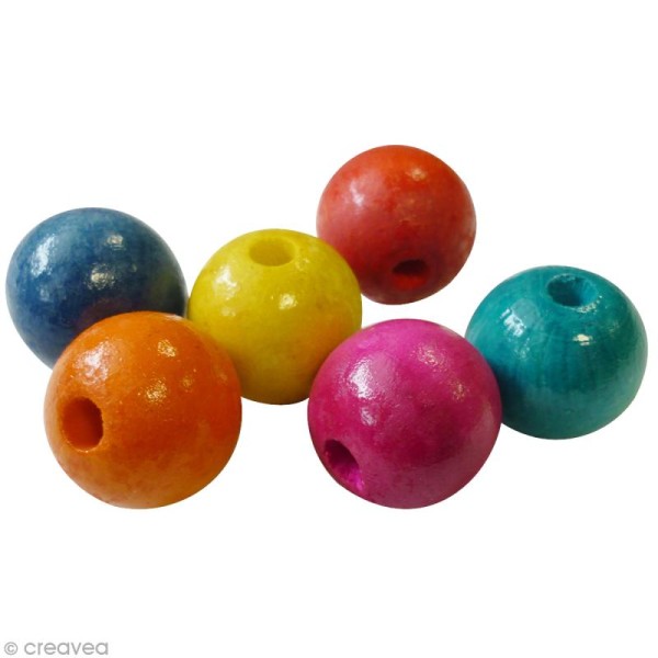 Perle en bois couleur - Assortiment 25 mm - 25 pièces - Photo n°1