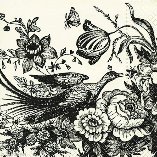 Serviette en papier Nature - Oiseau et fleurs - Photo n°1