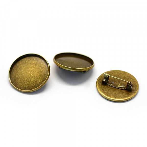 5x Supports Broches pour cabochon 25mm BRONZE - Photo n°1