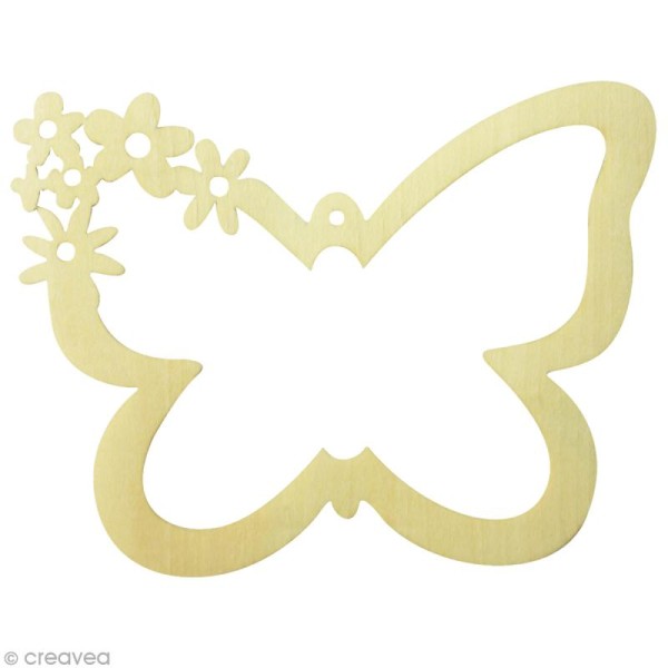 Embellissement Bois souple - Copeau Papillon fleuri 11 cm - 4 pcs - Photo n°1