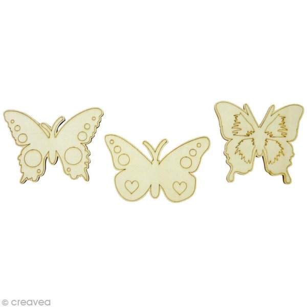 Miniature en bois adhésive 3D - Papillons - 3 pcs - Photo n°1