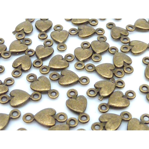 R-10 Perles Connecteur Petit Coeur En Métal De Couleur Bronze 11mm - Photo n°1