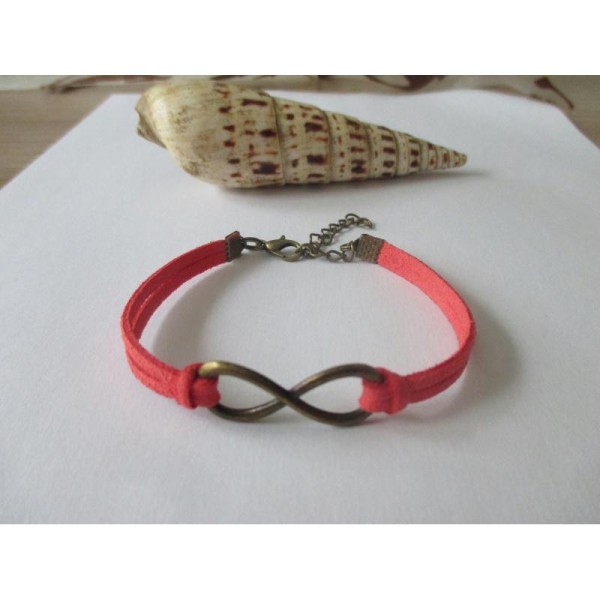 Kit bracelet suédine corail et lien infini bronze - Photo n°1