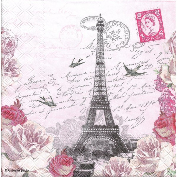 4 Serviettes en papier Lettres de Paris Format Lunch Decoupage Decopatch 13311380 Ambiente - Photo n°1