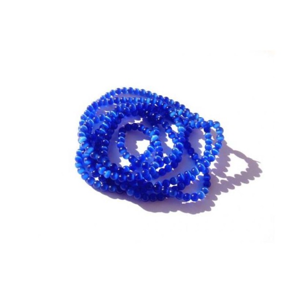 FIL de 90 Perles d'oeil de chat en verre 3,5 MM de diamètres bleues - Photo n°1