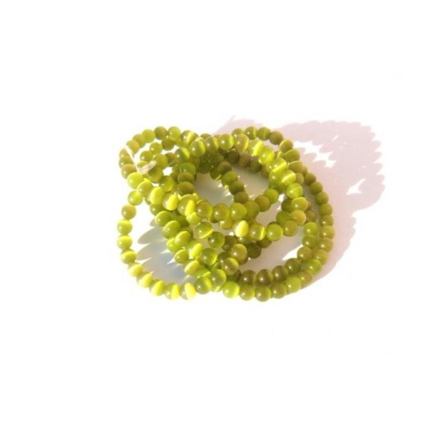 Lot 40 perles d'oeil de chat en verre vert olive 4 MM de diamètre - Photo n°1