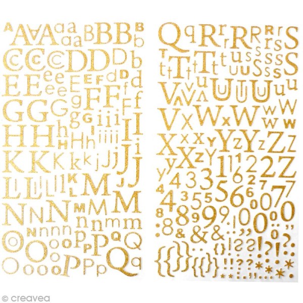 Stickers Alphabet Doré à paillettes - 300 pcs - Photo n°1