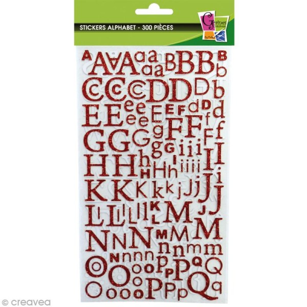 Stickers Alphabet Rouge à paillettes - 300 pcs - Photo n°2