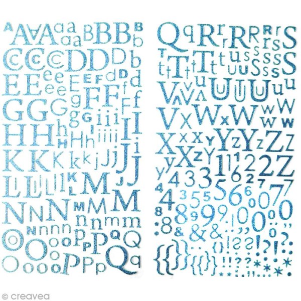 Stickers Alphabet Bleu à paillettes - 300 pcs - Photo n°1
