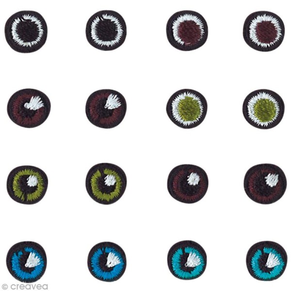 Yeux thermocollants Noirs, marrons, verts et bleus - 8 paires - Photo n°1
