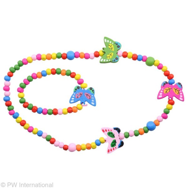 Kit bijoux - Collier et bracelet - Papillons Multicolores - Photo n°2