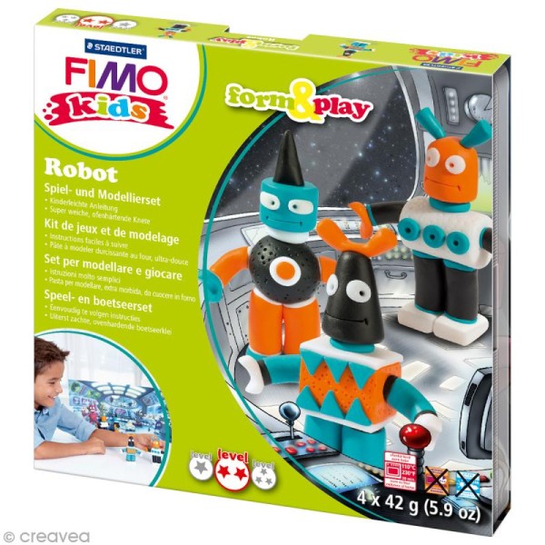 Kit pâte Fimo Kids garçon - Robots - niveau moyen - Photo n°1