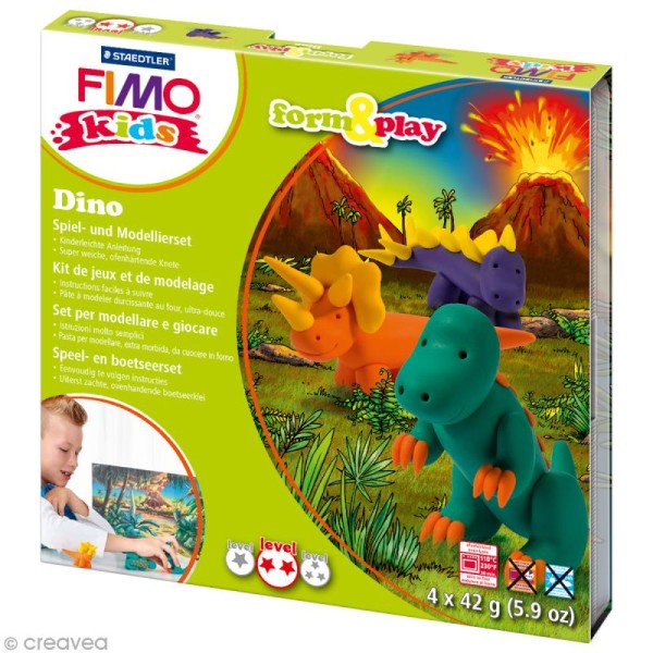 Kit pâte Fimo Kids garçon - Dinosaures - niveau moyen - Photo n°1
