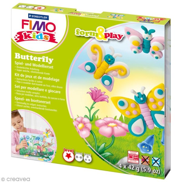 Kit pâte Fimo Kids fille - Papillons - niveau facile - Photo n°1