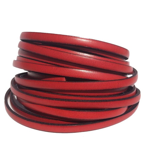 Lanière de cuir plat 5mm, couleur rouge, vendu par 1 mètre - Photo n°1