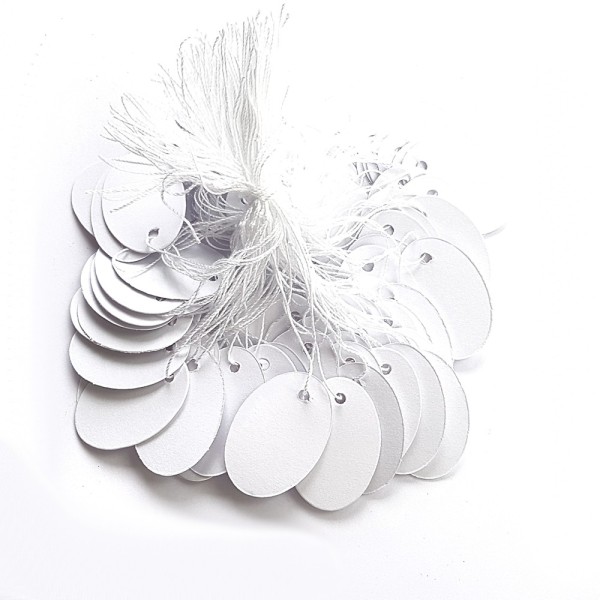 Emballages étiquettes prix ovales pour bijoux 26 x 18 mm (100 pièces) Blanc - Photo n°1
