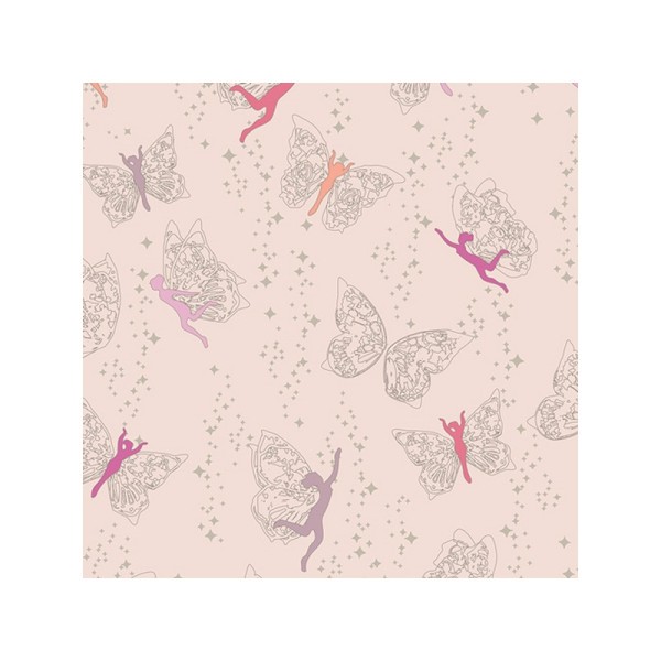 Tissu Popeline coton imprimé Fées Papillons roses ART GALLERY DESIGNER  .x1m - Photo n°1