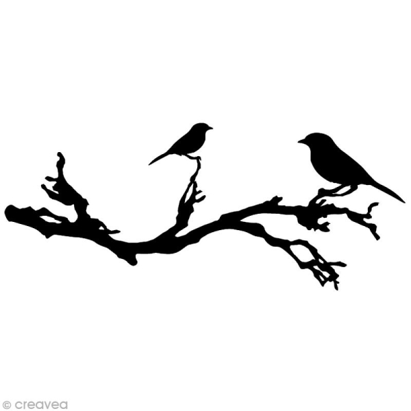 Tampon en bois - Nature - Oiseaux sur branche - 8 x 4,5 cm - Photo n°1