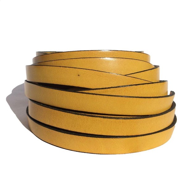 Lanière de cuir plat 10 mm, couleur jaune, vendu par 1 mètre. - Photo n°1