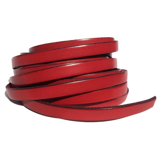 Lanière de cuir plat 10 mm, couleur rouge, vendu par 1 mètre. - Photo n°1