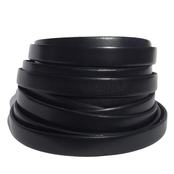 Lanière de cuir plat 10 mm, couleur noir, vendu par 1 mètre. - Photo n°1